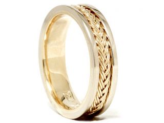 Mens 14K White Yellow Gold Two Tone Braided Band Ring