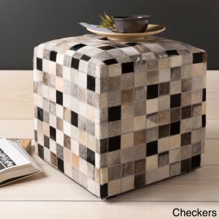 Cattle Range 18 inch Leather Cowhide Cube Pouf