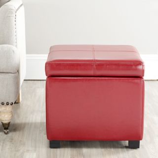 Safavieh Broadway Red Leather Storage Ottoman (RedMaterials Bicast leather, woodFinish Dark CherryDimensions 17 inches high x 18 inches wide x 18 inches deep )