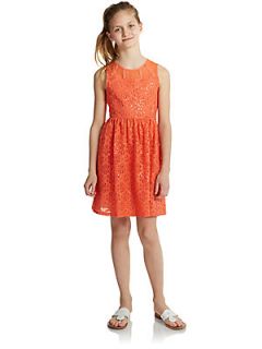 Nicole Miller Girls Sequin Lace Dress   Neon Coral