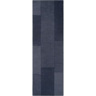 Hand crafted Solid Casual Blue Brickett Wool Rug (26 X 8)