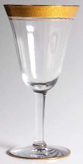 Tiffin Franciscan Rambler Rose Water Goblet   Stem #14196,Narrow Optic,Gold Encr