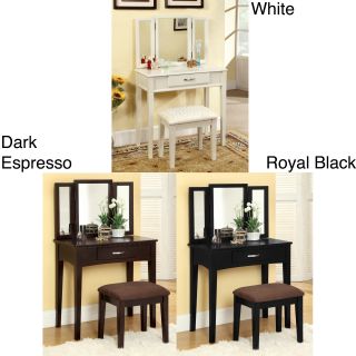 Furniture Of America Jade 2 piece Solid Wood Vanity Table And Stool Set (Solid wood, fabric, glassFinish EspressoUpholstery materials Poly/cotton fabricUpholstery color ChocolateVanity features an 3 sided mirror and one generously sized drawerBrushed n