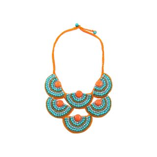 Orange Rope Bib Necklace with Turquoise, Crystal