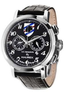 Haurex US343UNN  Watches,Mens Maestro U.C. Sampdoria Round Black Dial Black Calfskin, Casual Haurex Quartz Watches