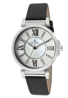 Bulova 96P133  Watches,Womens Diamond White Mother Of Pearl Dial Black Satin, Casual Bulova Quartz Watches