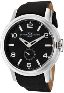 Officina Del Tempo OT1032 20N  Watches,Mens Neat Black Dial Black Leather, Casual Officina Del Tempo Quartz Watches