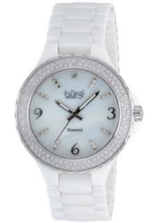 Burgi BUR047WT  Watches,Womens Diamond/Swarovski Crystal White MOP Dial White Ceramic, Luxury Burgi Quartz Watches