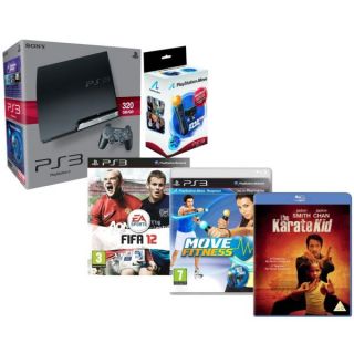 Playstation 3 PS3 Slim 320GB Console Bundle (Includes Fifa 12, Karate Kid 2010 Blu ray, PlayStation Move Fitness And Starter Pack )      Games Consoles