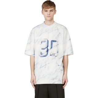 Juun.J White & Blue Oversize Printed Neoprene T Shirt
