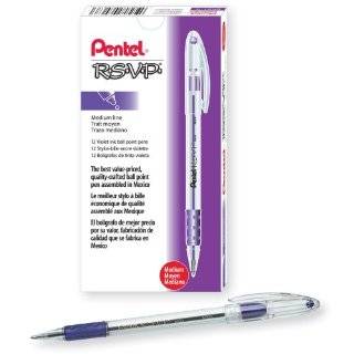 Pentel R.S.V.P. Ballpoint Pen, 1.0mm Medium Tip, Violet Ink, Box of 12 