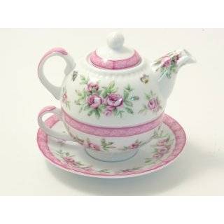 Pink Flower Chintz Tea For One Tea Pot, Tea Cup & Saucer Set