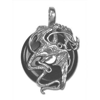   Silver Detailed Dragon on Genuine Black Onyx Slide Pendant Jewelry