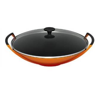 Le Creuset Enameled Cast Iron 14 1/4 Inch Wok with Glass Lid, Flame