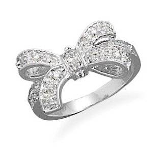 Rhodium Plated CZ Bow Ring (8) Jewelry
