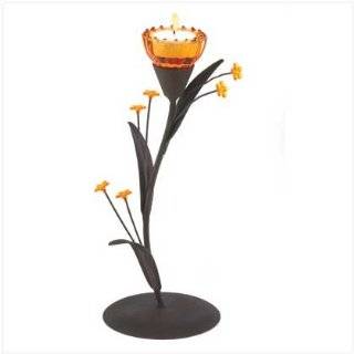  Amber Lilies Tealight Holder   Style 38947