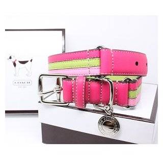 COACH Striped Multicolor Leather Dog Collar with Engraveable Charm 