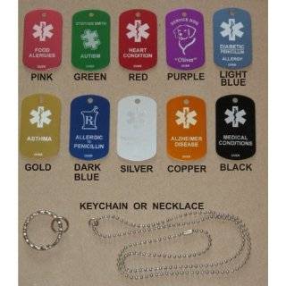 Custom Engraved Personalized Medical Alert ID Dog Tag (Necklaces or 