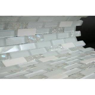   Brick Pattern Glass Tile; Color White Glass Tile & White Marble Tile