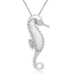 Sterling Silver Seahorse Pendant, Inlaid with Lab Opal & CZ stones, 1 