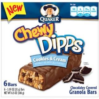Quaker Cookies N Cream Chewy Dipps Granola Bars, 6 Bars per Pack (Pack 